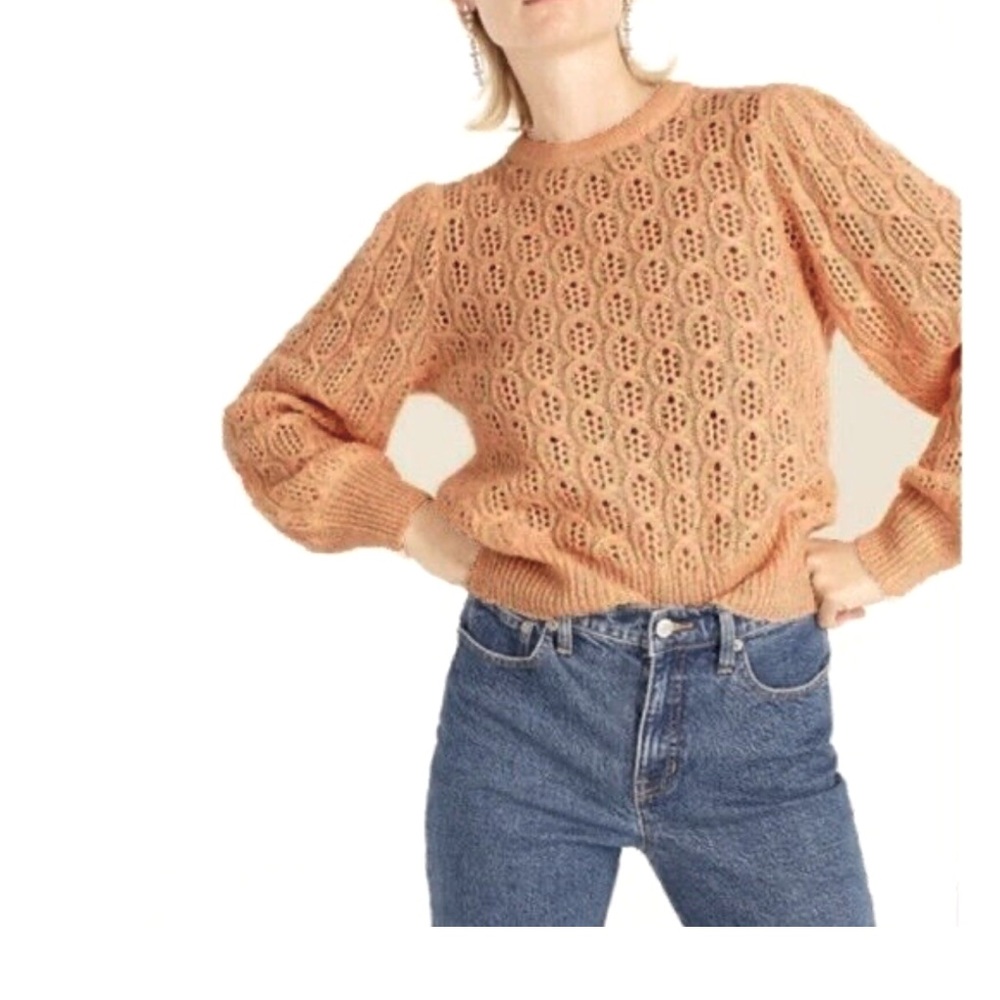 JCrew Alpaca Wool Blend Balloon Sleeve Cable Knit Sweater